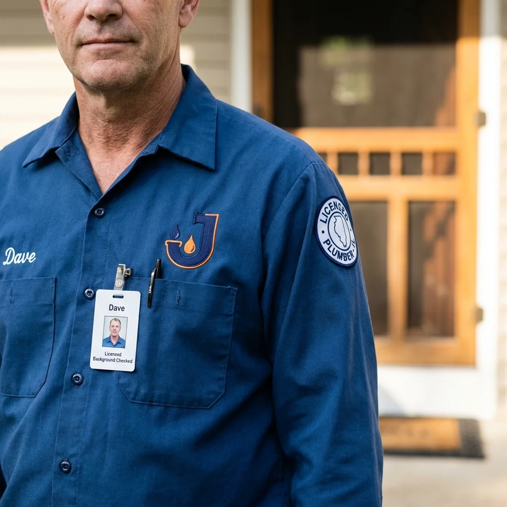 Licensed plumber showing ID badge in Cape Coral, FL