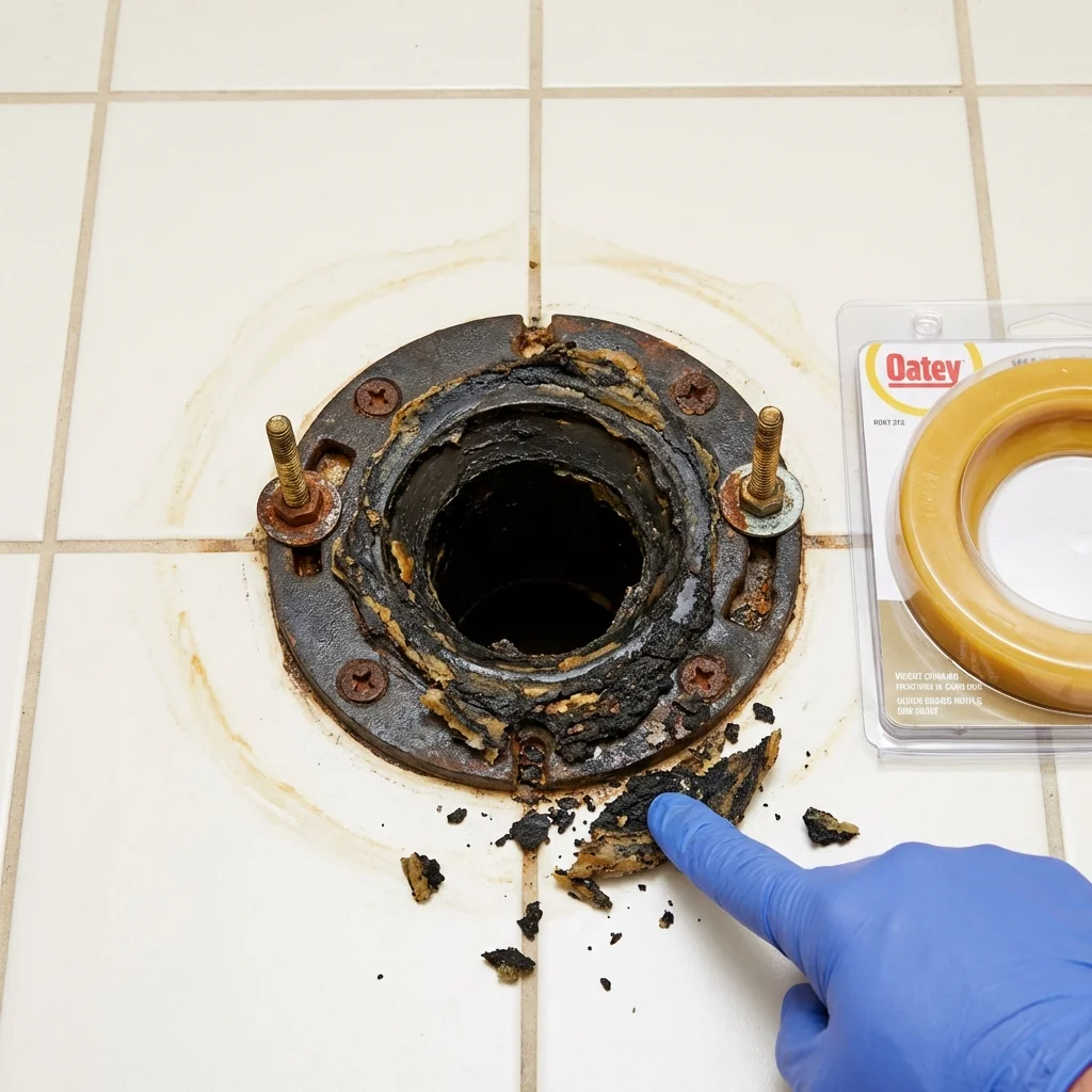Failed wax ring showing water seepage at the base of a toilet in a Cape Coral, FL home